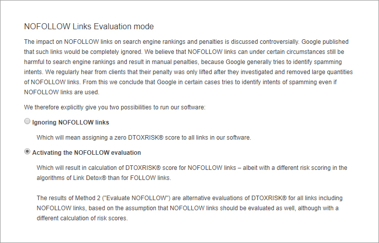 Nofollow Links Evaluation mode