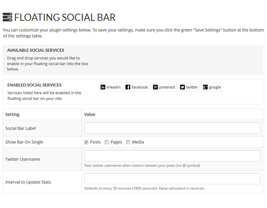 Floating Social bar screen